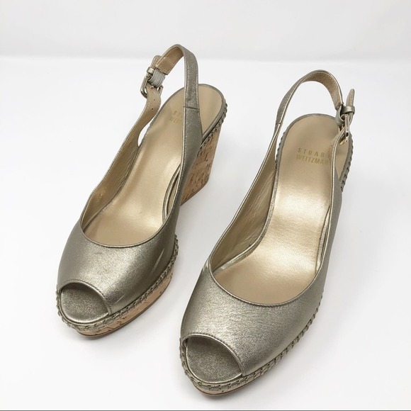STUART WEITZMAN brushed nappa leather gold wedge size 7.5 - Picture 1 of 9